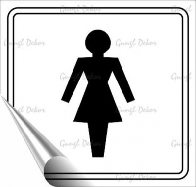 Információs matrica, 8,7x8,3 cm, toalett, női szimbólum, fehér/fekete