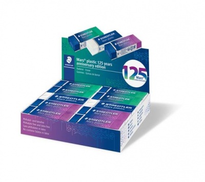 Radír display, STAEDTLER "Mars® Plastic 526, 125 years", kék-zöld-lila