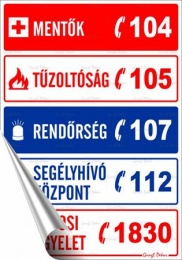 Információs matrica, 25x17,5 cm, "Segélyhívószámok"